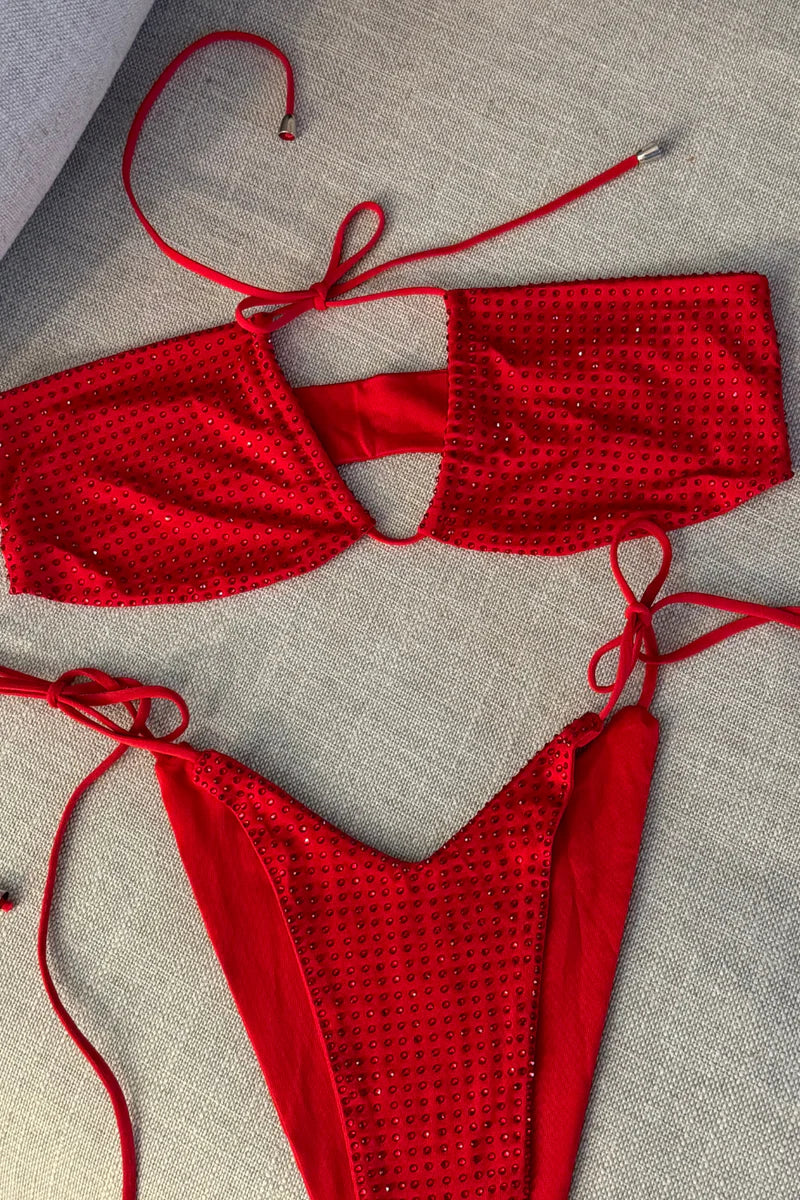 Crystal Bandeau Top & Crystal Cheeky Bottom - Ruby Red by Verónika Pagán