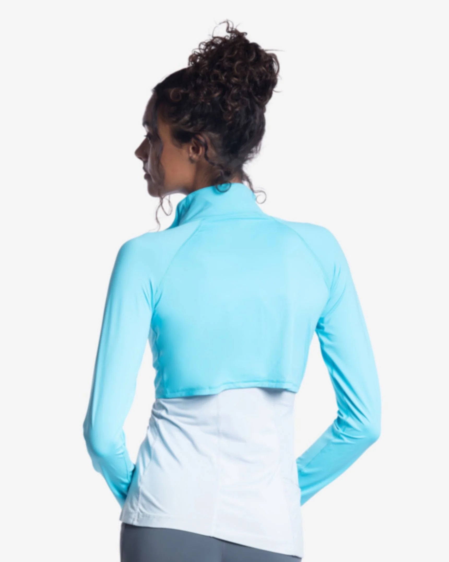 Light Turquoise Full Zip Crop Rash Guard by BloqUv