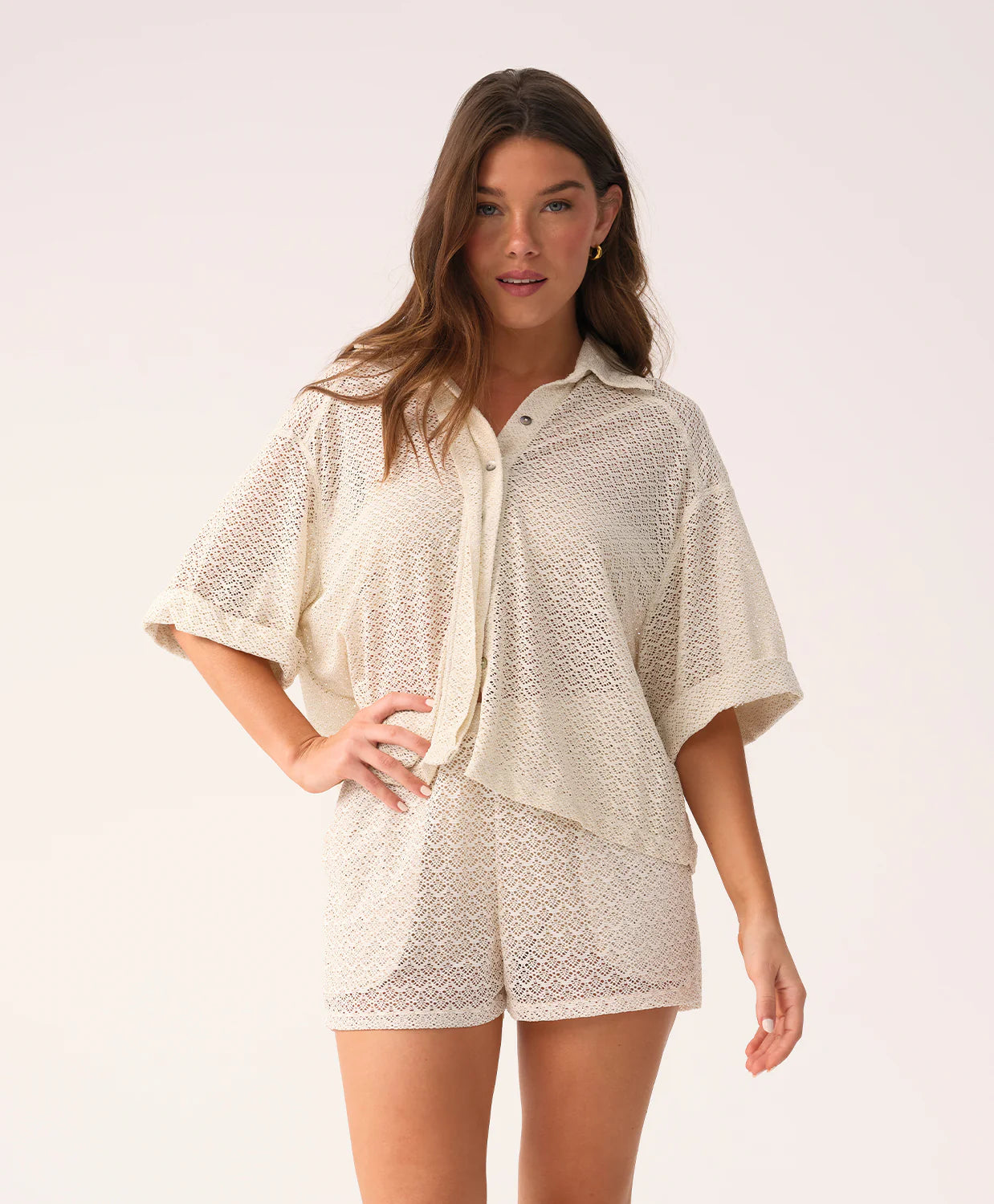 Blake Button Top & Drew Short Set- Biscotti by PQ Swim