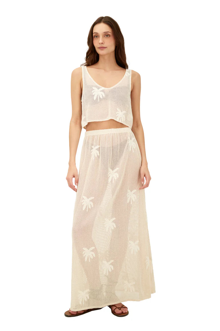 Ivory Malla Palma Krewel Crop Top & Malla Palma Sleek Skirt Set by Malai