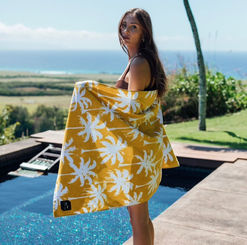 Luca Beach Towel White/Mustard