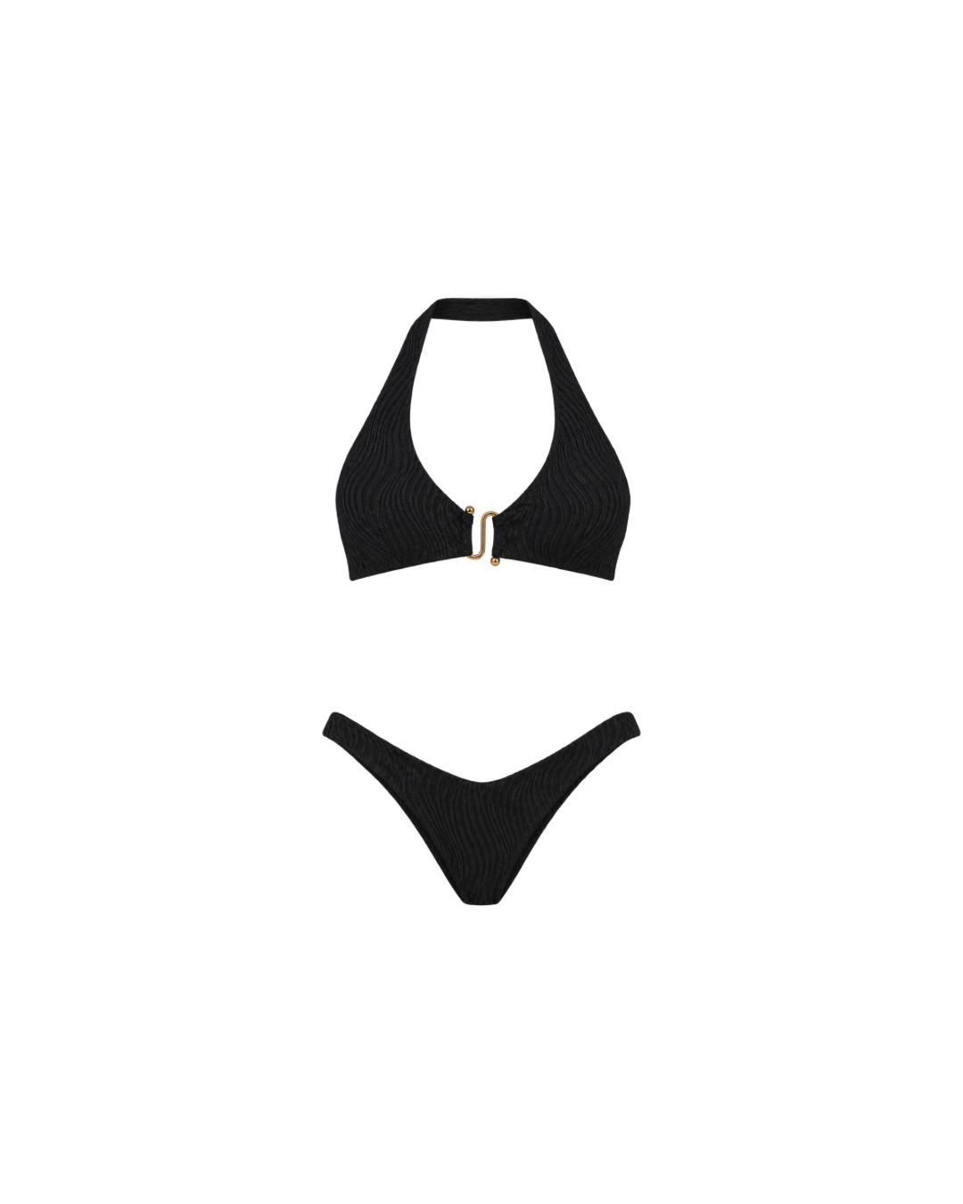RIP TIDE - Scoop Neck Halter Top & RIP TIDE - High Leg Brazilian Bottom - Black by Lulifama