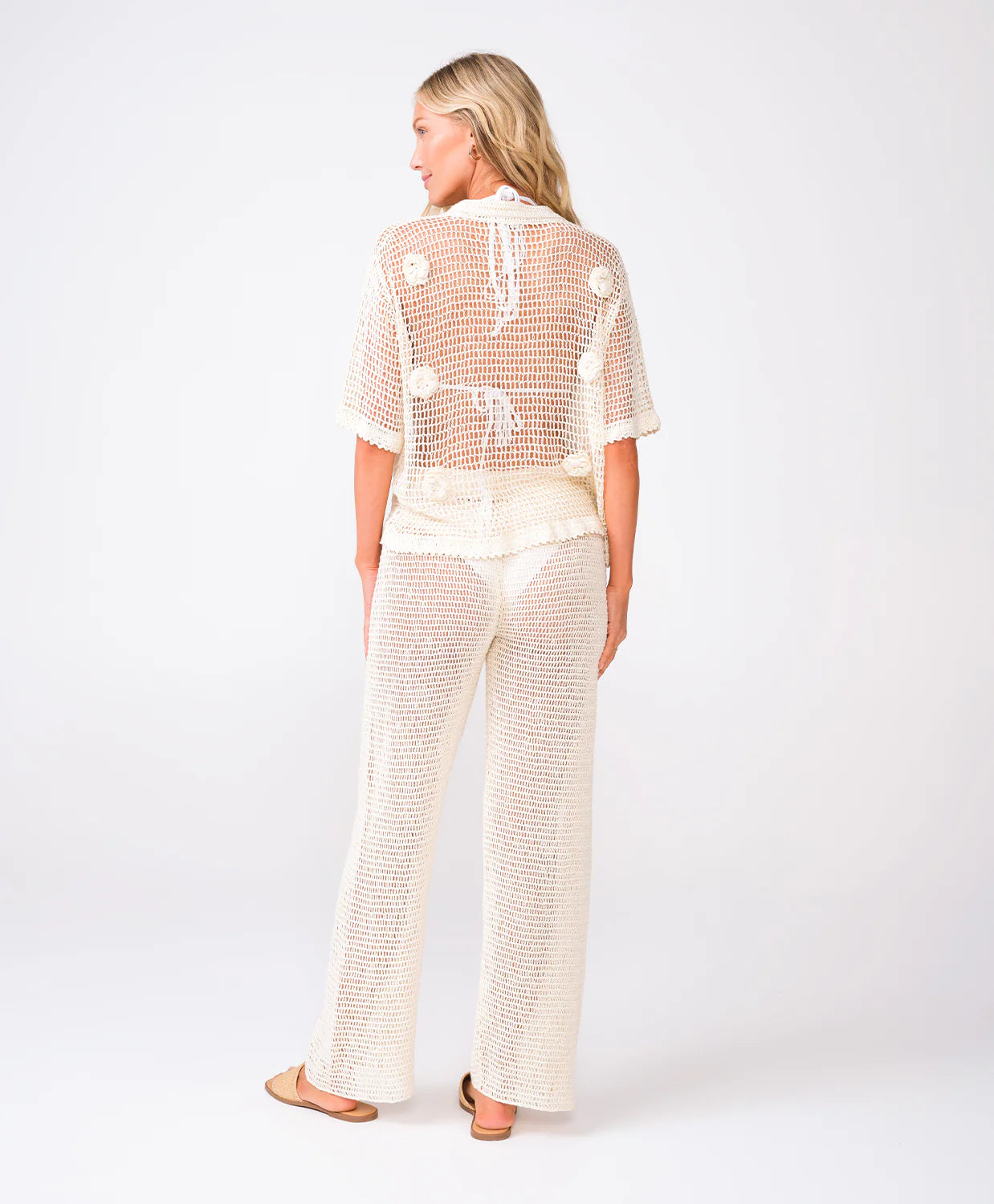 Flower Top & Ivory Eliza Pant Cover Up Set - Ivory by PQ Swim