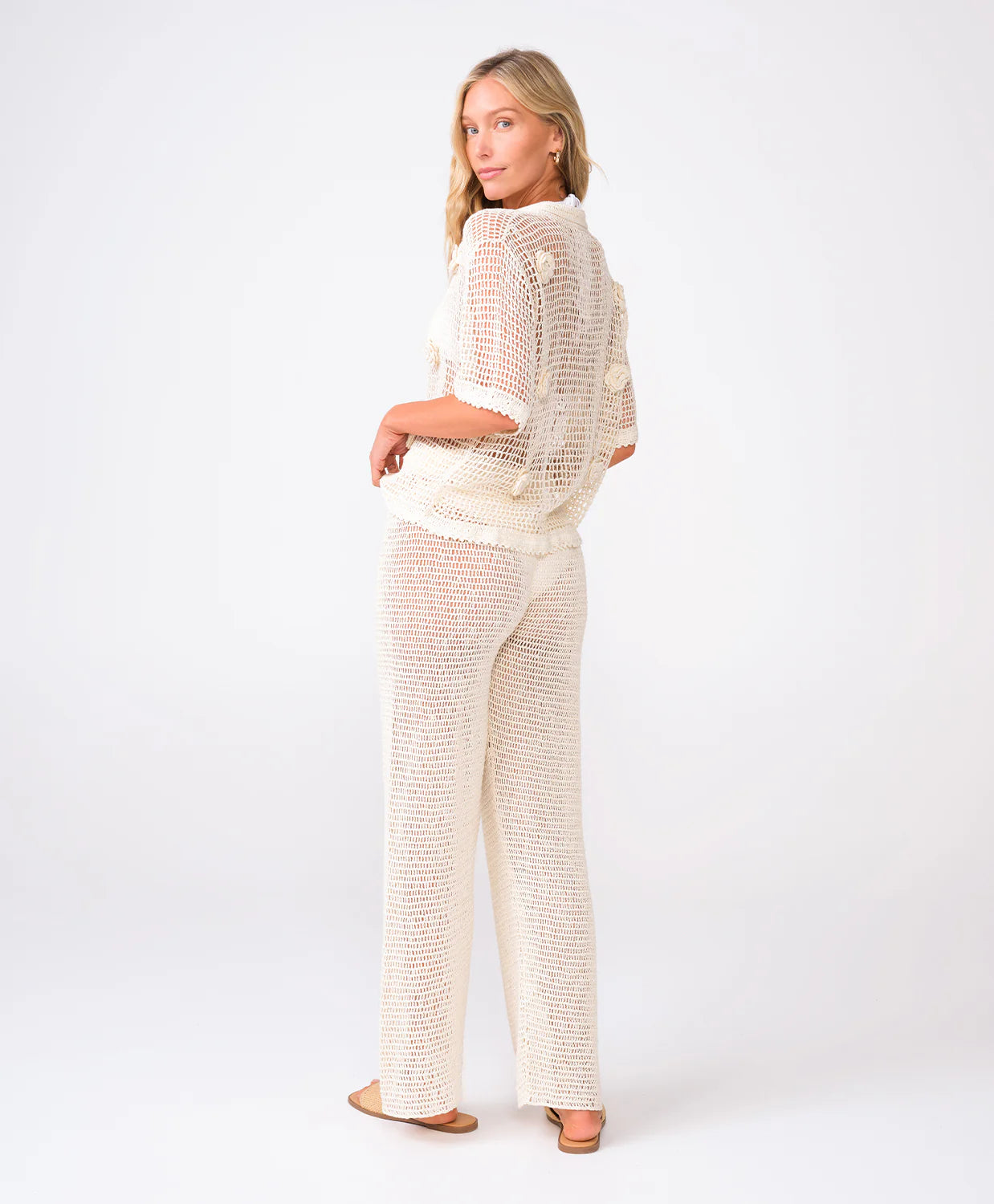 Flower Top & Ivory Eliza Pant Cover Up Set - Ivory by PQ Swim