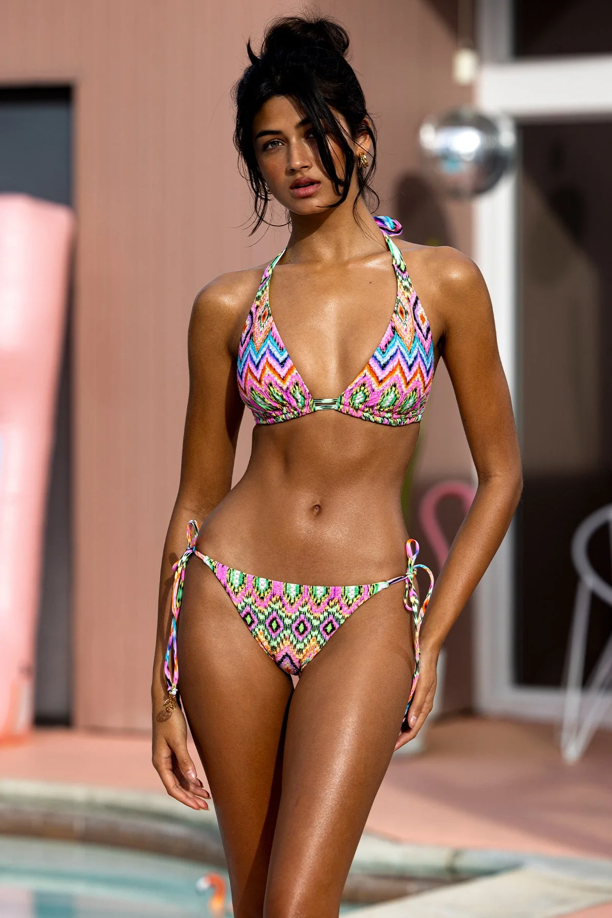 Miami Sorbet Triangle Halter Top & Seamless Full Tie Side Bottom by Lulifama