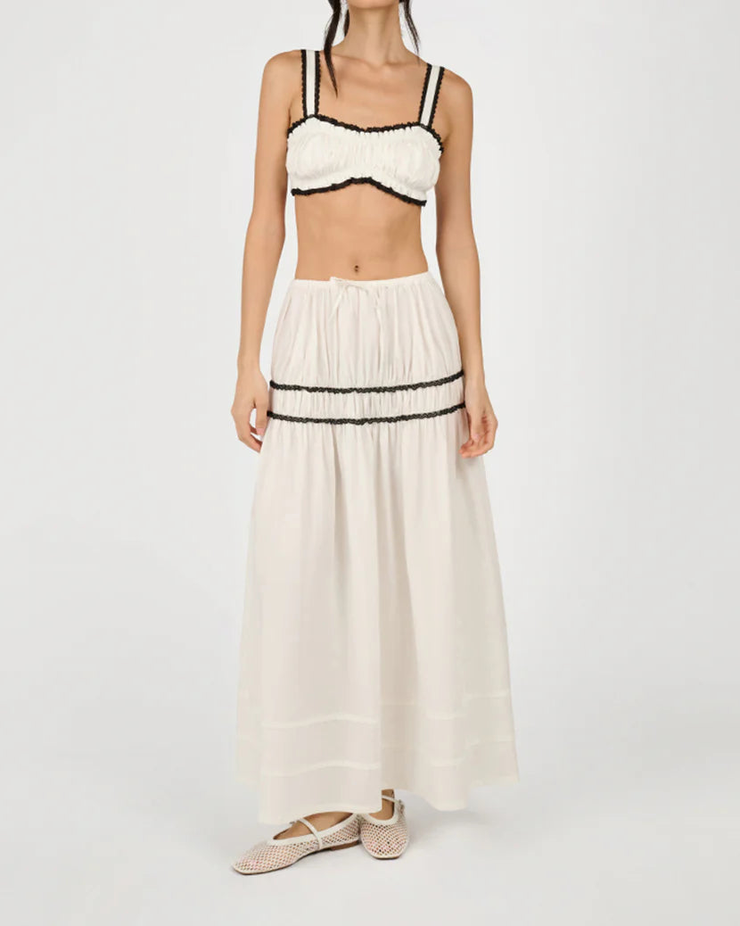 Ruched Crop Top & Tiered Midi Skirt Set by We Wore What