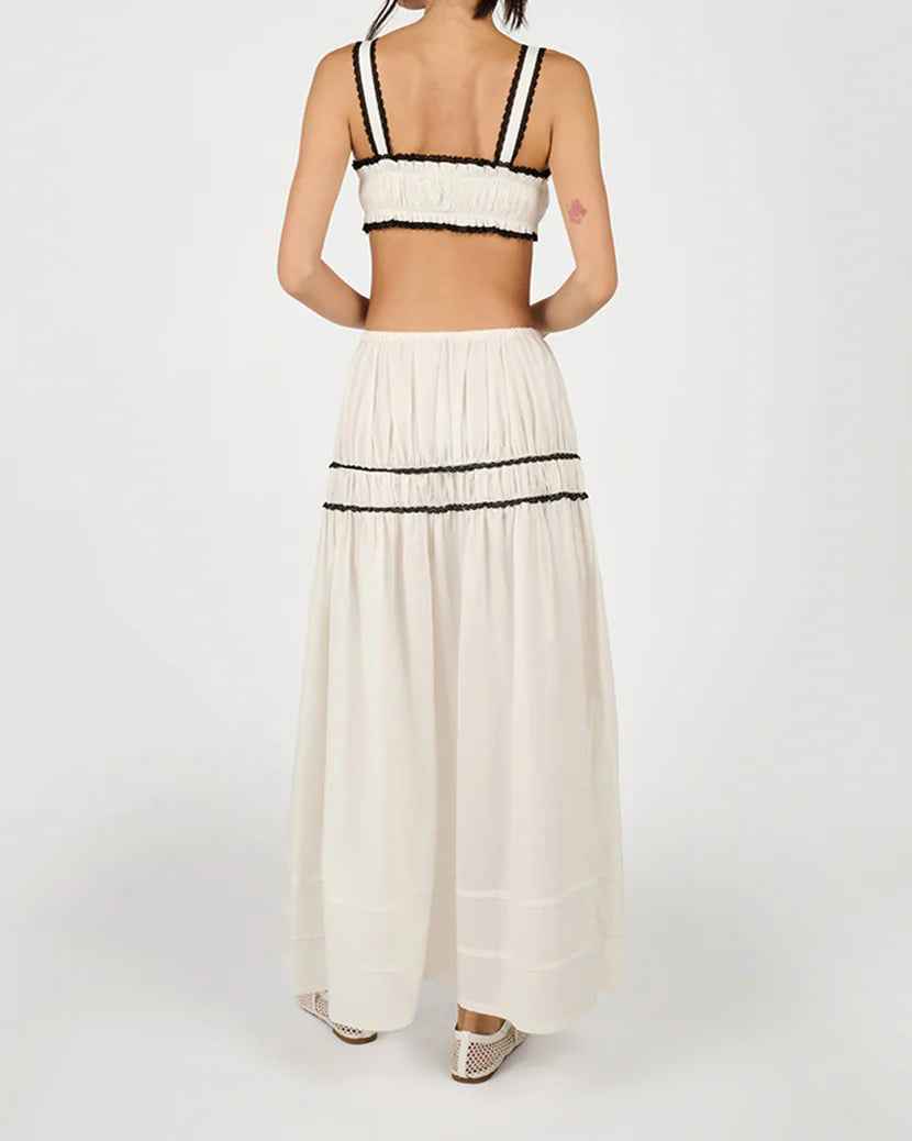 Ruched Crop Top & Tiered Midi Skirt Set by We Wore What