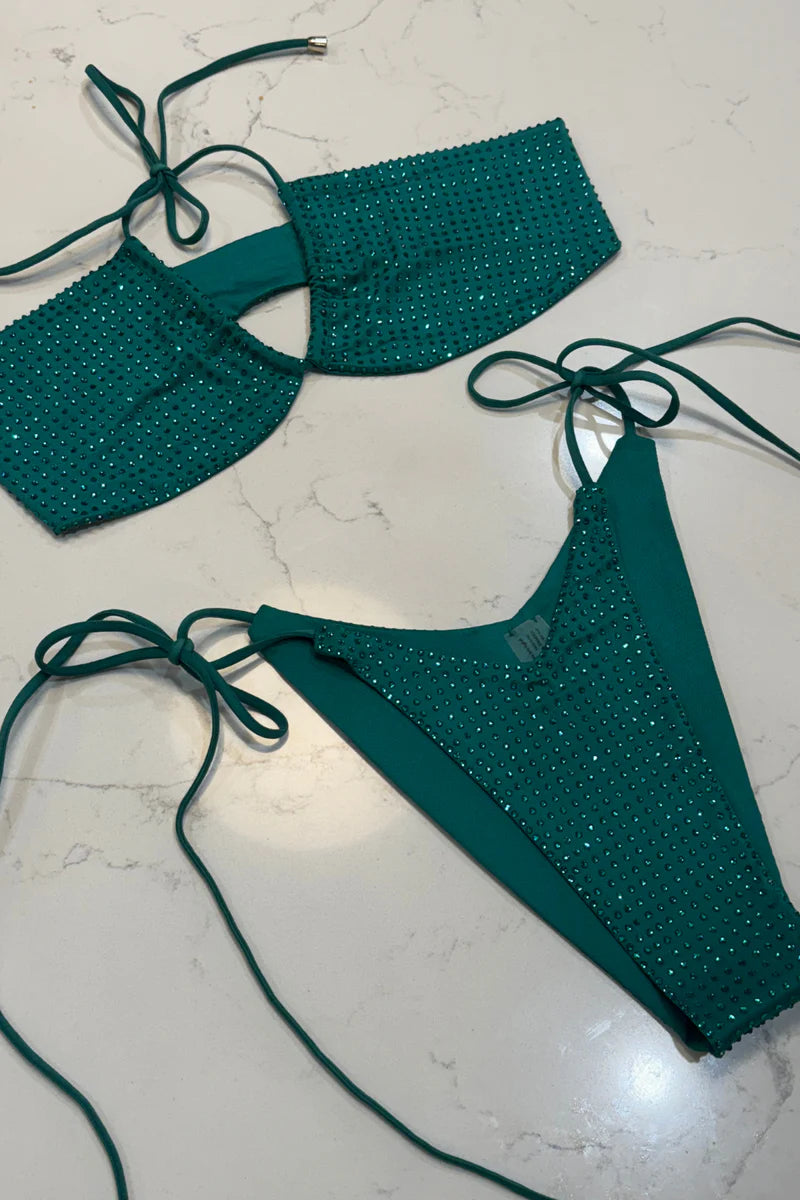 Crystal Bandeau Top & Crystal Cheeky Bottom - Emerald by Verónika Pagán
