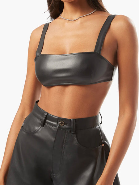 WeWoreWhat Leather Bra Top in Storm