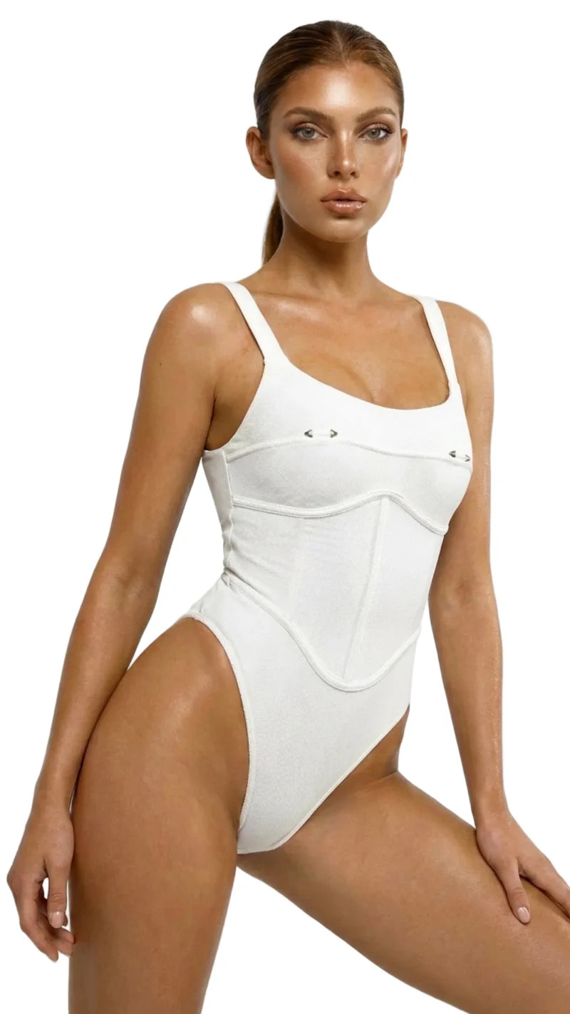 Pierre High Leg One Piece - White by Maxine Yachtwear