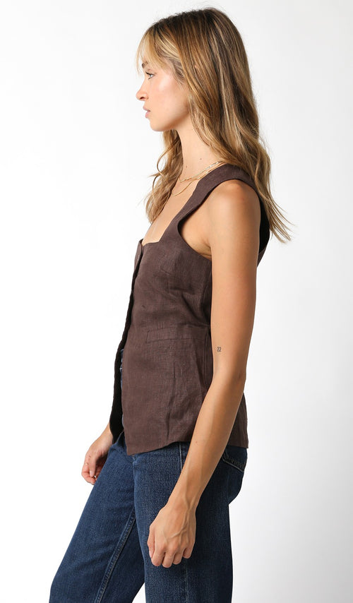 Austin Linen Top - Coffee