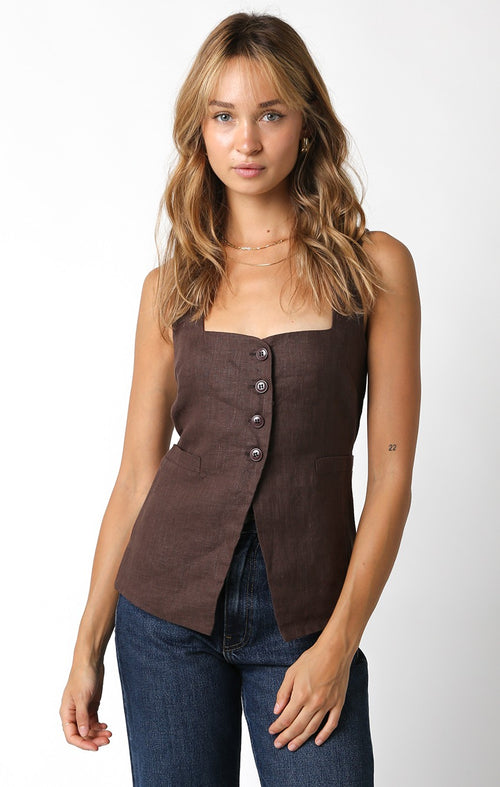 Austin Linen Top - Coffee