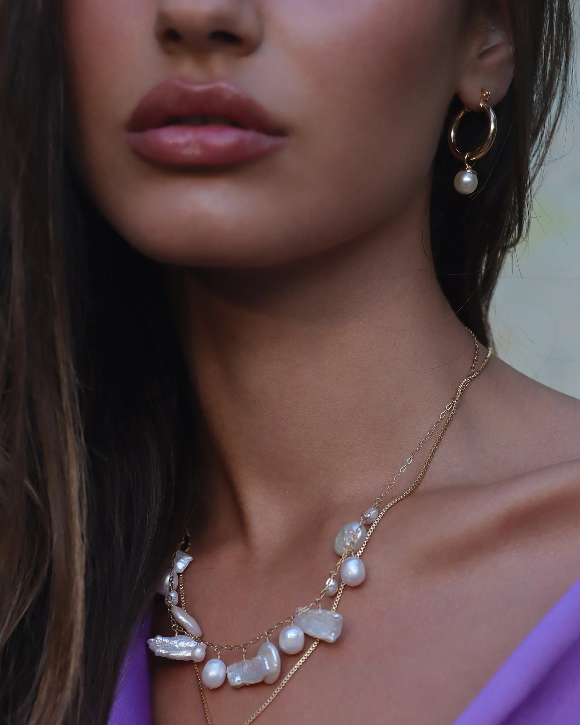 PEARL CHARM HOOP EARRINGS