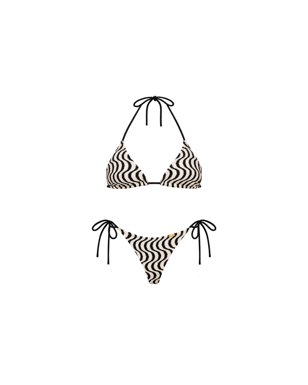 OPTIC MOTION - Seamless Triangle Top & OPTIC MOTION - Seamless Ruched Back Brazilian Tie Side Bottom - Black/White by Lulifama
