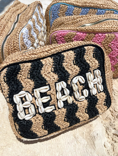 Beach XL Makeup Bag with Puka Shells - Black