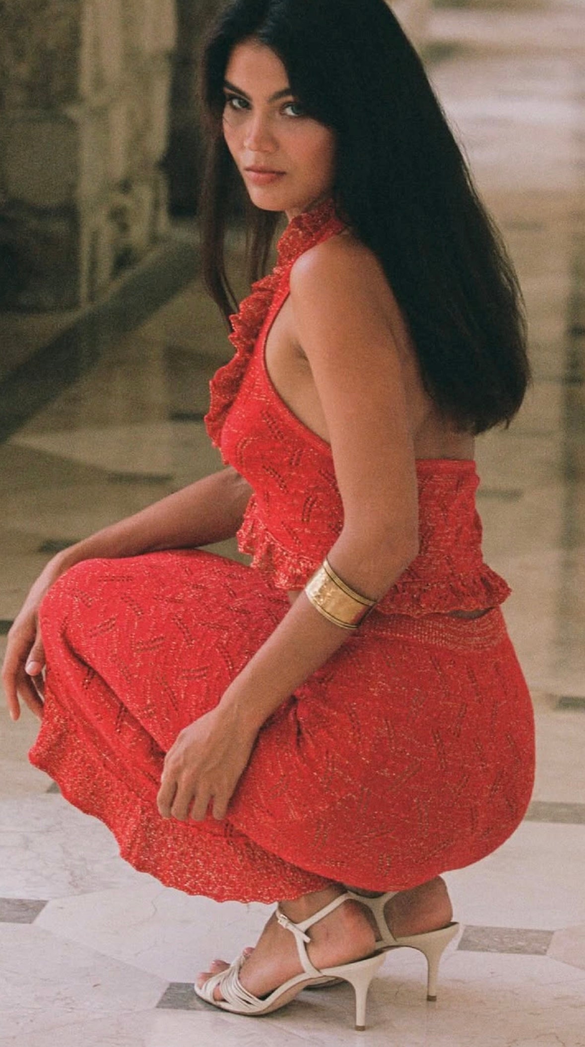 Grecia Knitted top & Grecia Knitted Midi Skirt Set - Red by Capittana