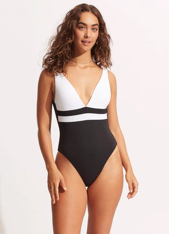 Sea Dive Scoop Neck Drawstring Side One Piece - White by Seafolly
