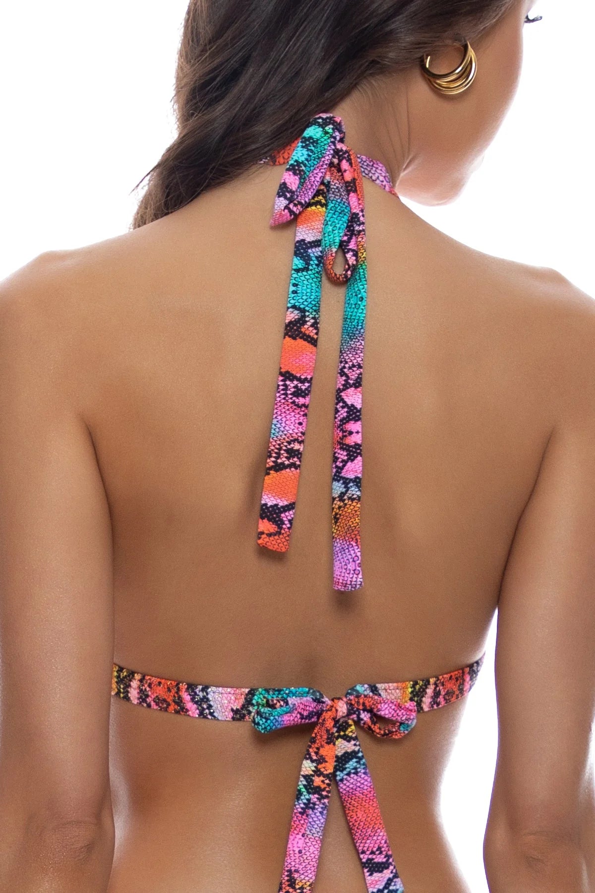 Cross Halter Peek A Boo Top & Strappy Ruched Back Bottom - Electric Skin by Lulifama