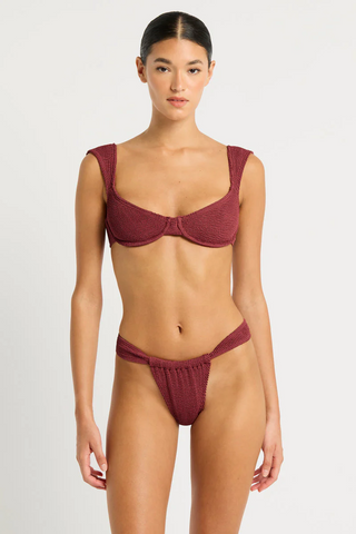 Beaded Ingrid Triangle & Beaded Tie Side Vista Brief in Carmine Recycled by Bond Eye