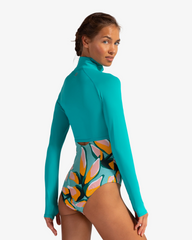 Caribbean Blue Full Zip Crop Rash Guard by BloqUv