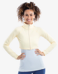 Lemon Yellow Full Zip Crop Rash Guard by BloqUv