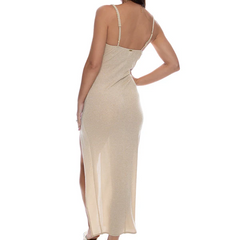 Fitted Side Slit Dress in Gold by Lulifama