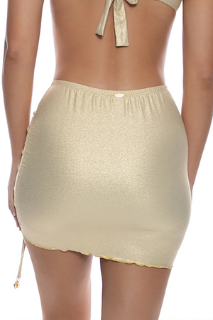 Wavy Luxe Stitch Scrunched Up Mini Skirt-Gold by Lulifama