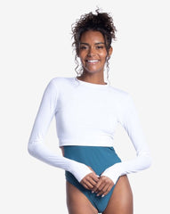 White Everyday Crop Rash Guard by BloqUv