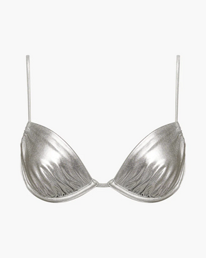 Ruched Underwire Top & Adjustable Bikini Bottom | Metallic Silver by We Wore What