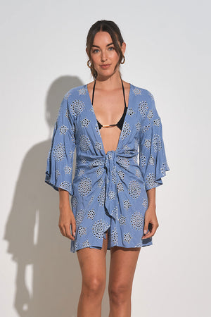 Cabo Tie Front Kimono - Blue