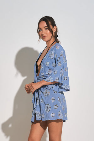 Cabo Tie Front Kimono - Blue