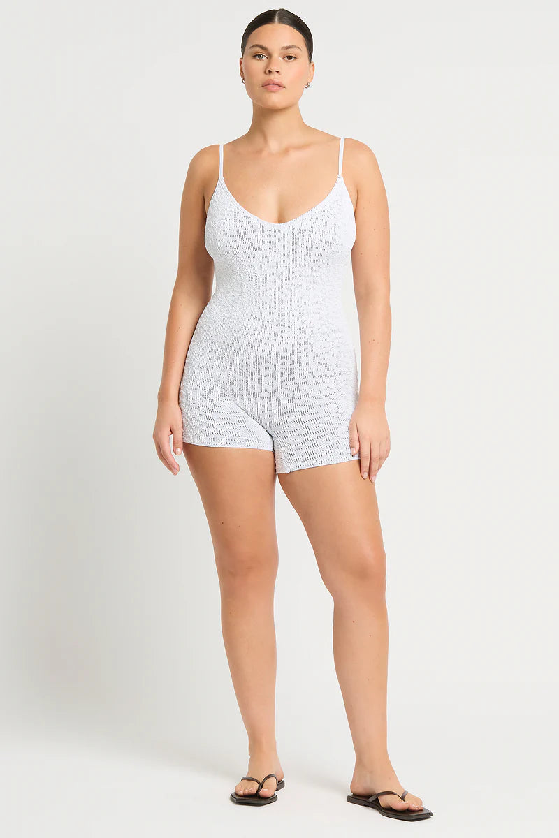 Rene Playsuit in White Leopard Two Tone by Bond Eye