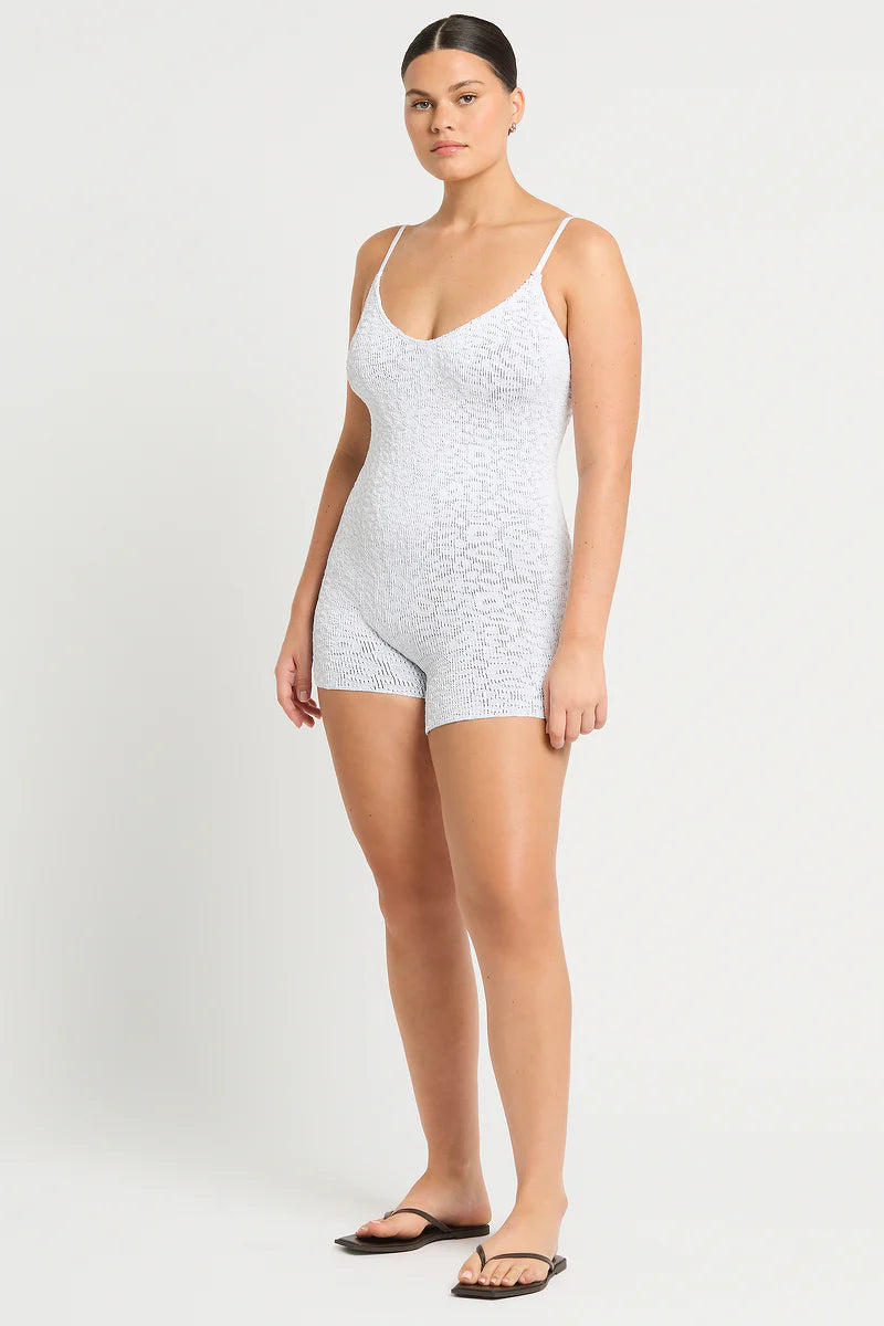 Rene Playsuit in White Leopard Two Tone by Bond Eye