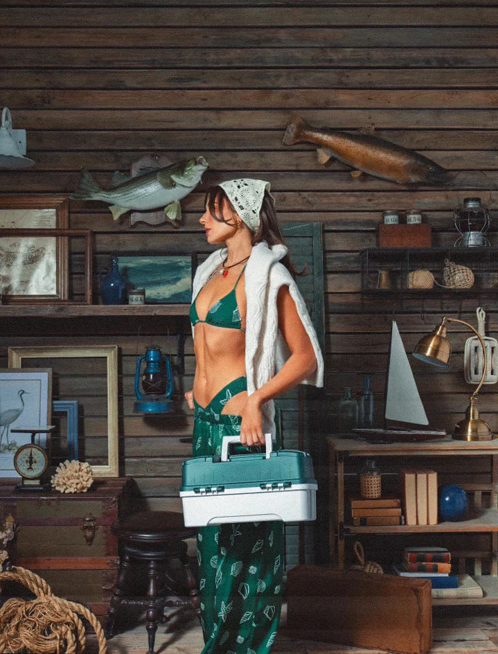 Triangle Top & Delilah Bottom | Sea Green/Off White by We Wore What