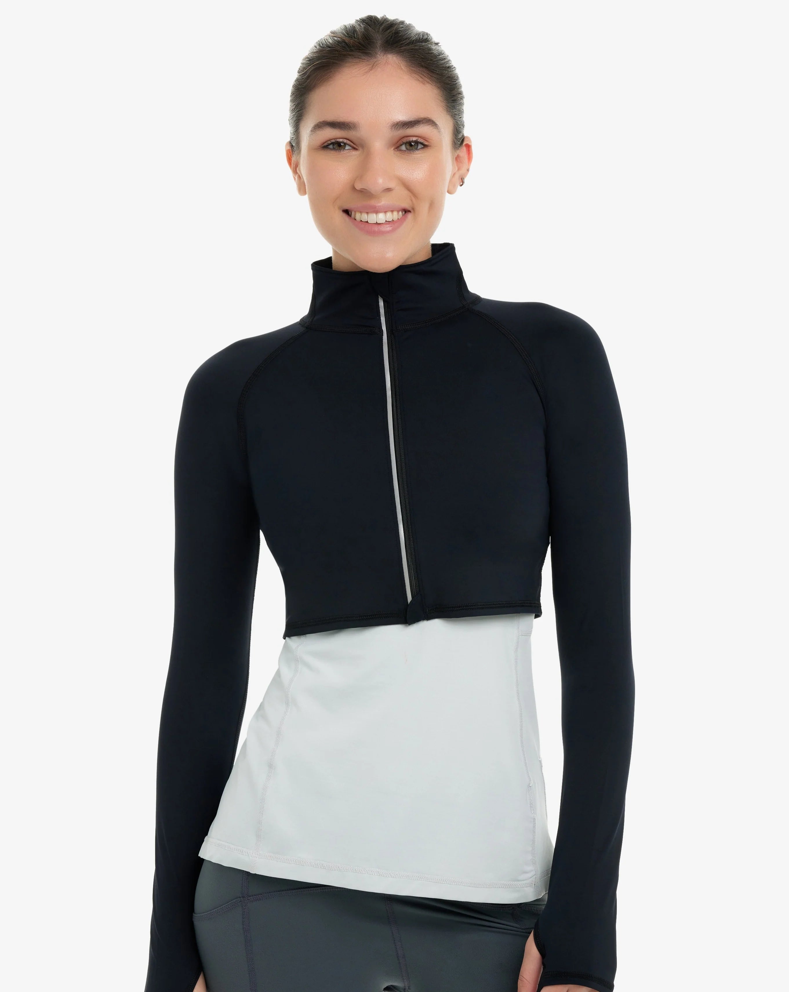 Black Full Zip Crop Rash Guard by BloqUv