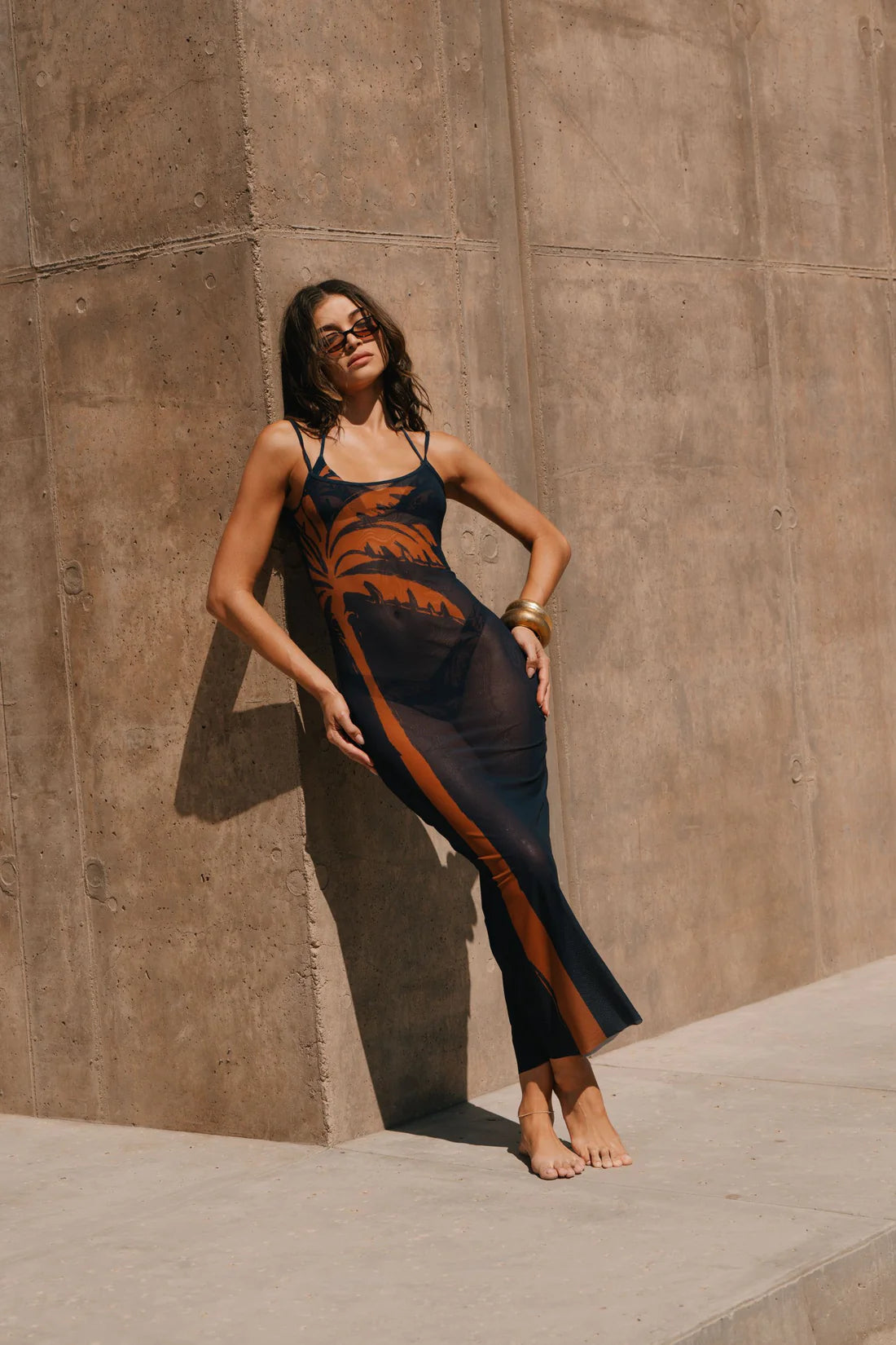 Mesh Scoop Maxi Slip Dress - Midnight Blue/Clay by We Wore What