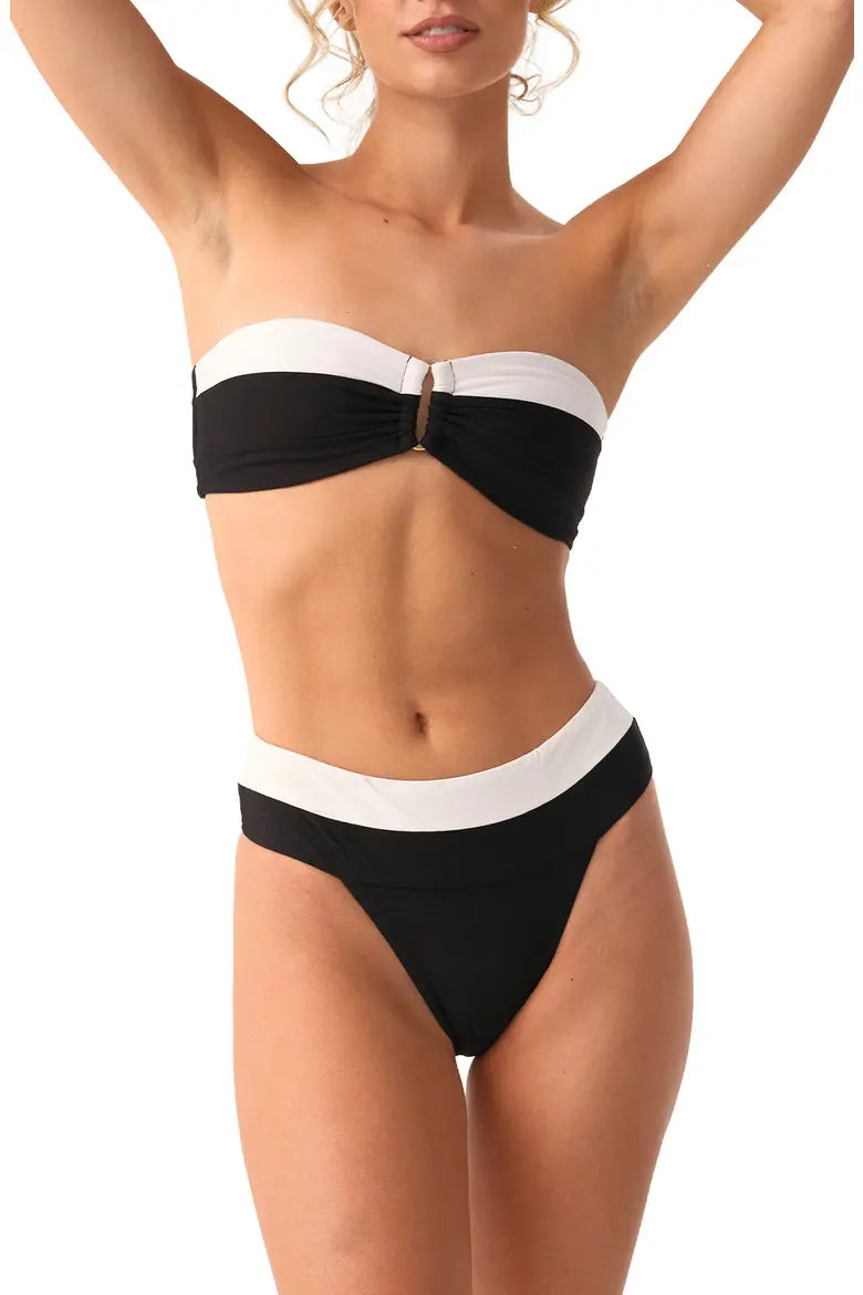 Detail Bandeau Bikini Top & Banded Bikini Bottom - Jet Black by PQ Swim