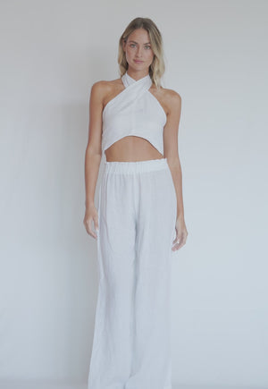 Water Lily Linen Wrap Top & Water Lily Linen Pant by PQ Swim