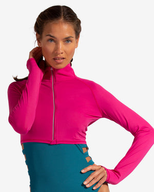 Passion Pink Full Zip Crop Rash Guard by BloqUv