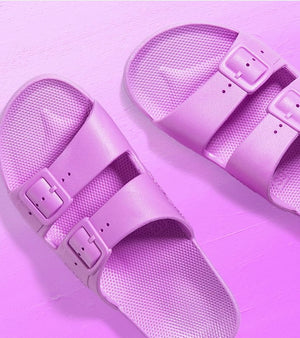 Ultra Neon Purple Slides by Freedom Moses