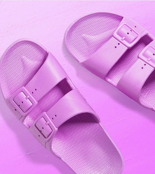 Ultra Neon Purple Slides by Freedom Moses